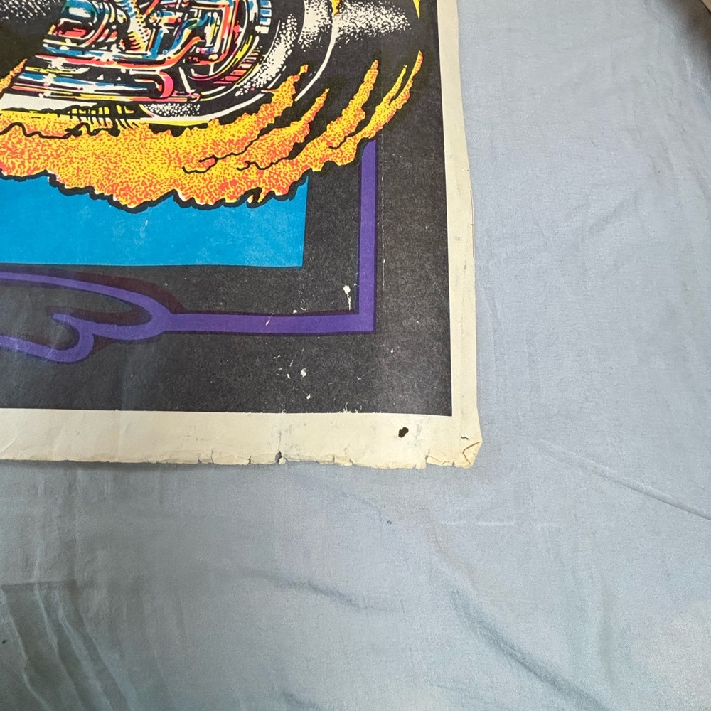 Vintage 1970s Black Light Poster Hot Rod Grim Reaper 34.75x3 Inch‎ - Picture 6 of 15